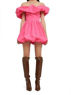 MSGM Off-Shoulder Bubble Mini Dress in Bright Pink